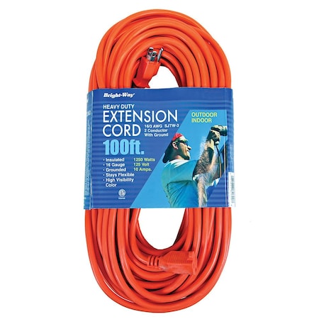 Jones Stephens SJT Extension Cord, 14 AWG, Outdoor, 14/3, 1 Outlets, Orange, 100 ft E25042